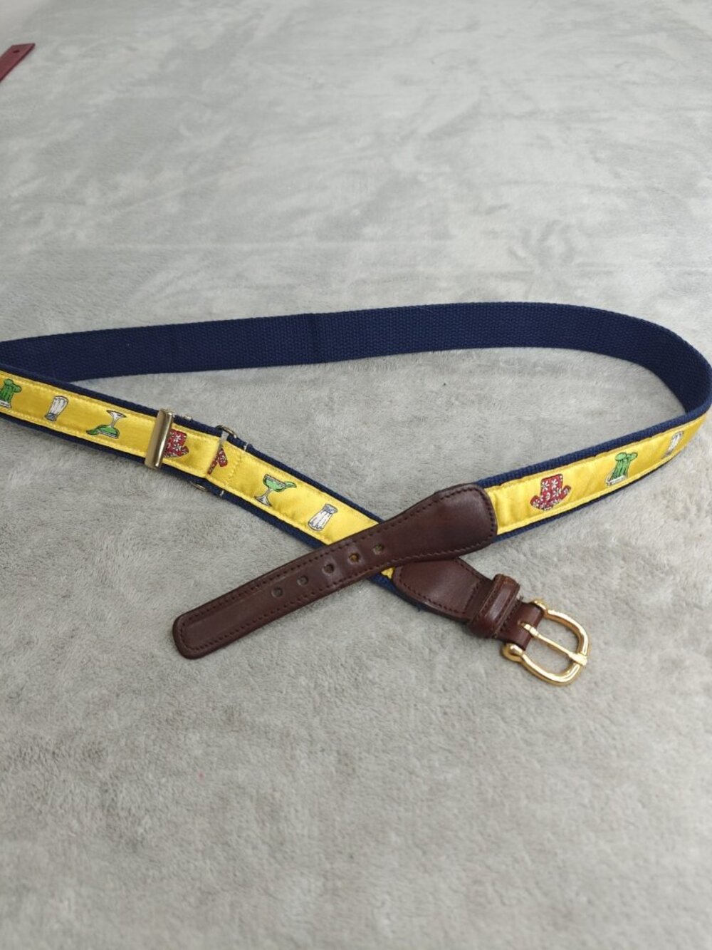 Alynn Margarita Theme Canvas Ribbon Belt Sz 30/34 Leather Ends  Vintage